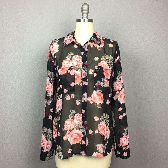 Forever 21 Tops - •Forever 21• Semi-Sheer Floral Button Down